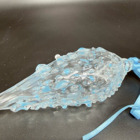 Hand Blown Studio Art Glass Ornament Hanging Decor Textured Blue Fritz Glass VTG - Picture 3 of 13